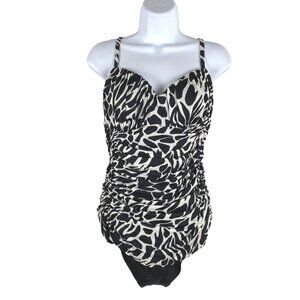 Miraclesuit One Piece Swimsuit Women's Size 10 Black White Print‎ Ruched